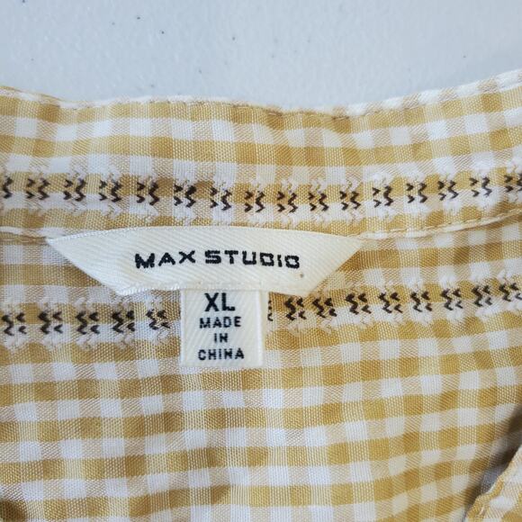 Cottagecore Shirt Womens XL Yellow White Gingham Embroidered Peasant Boho Top - Picture 4 of 9